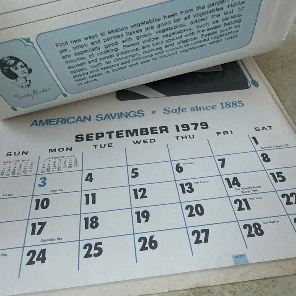 Vintage Advertising Calendar AMERICAN SAVINGS BANK / CALIFORNIA 1979 11” X 8”